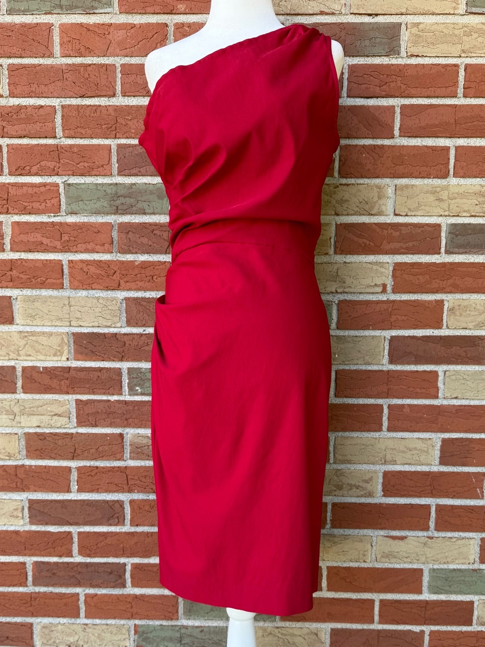 Stop Staring! Gathered Ava One Shoulder Red Pinup Rockabilly Midi Dress 👗